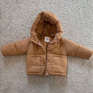 Zara Kids Brown Hooded Puffer Coat